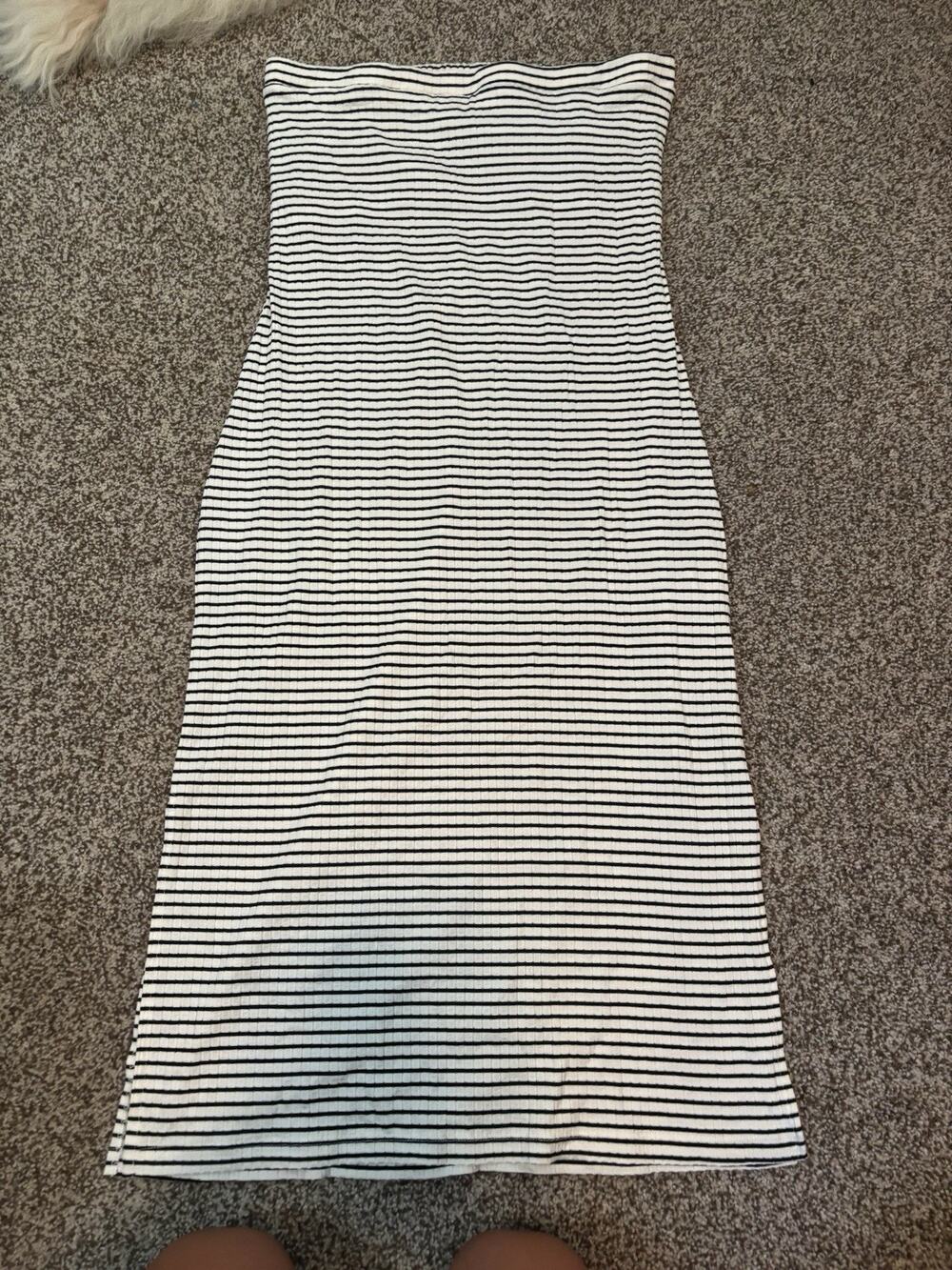 RVCA Strapless Dress Womens Large Steady Striped Ribbed Knit Tube Midi